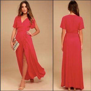 Lulu's Red Crepe Maxi Wrap Dress